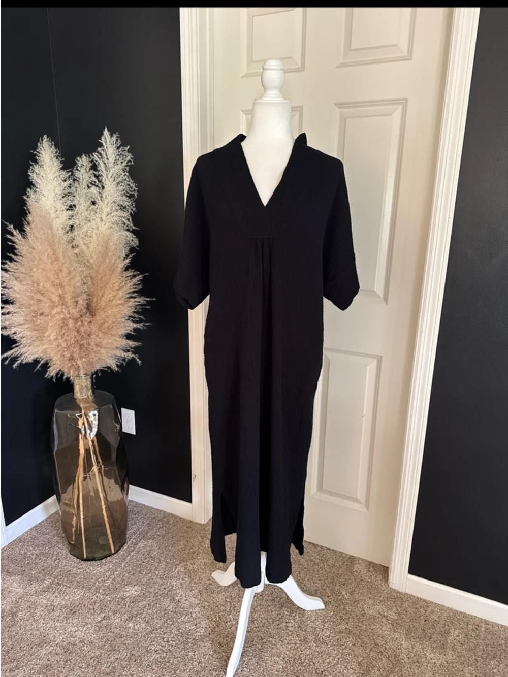 Uncle Frank Black Cotton Gauze Pullover Oversized Midi Dress size Small/Medium